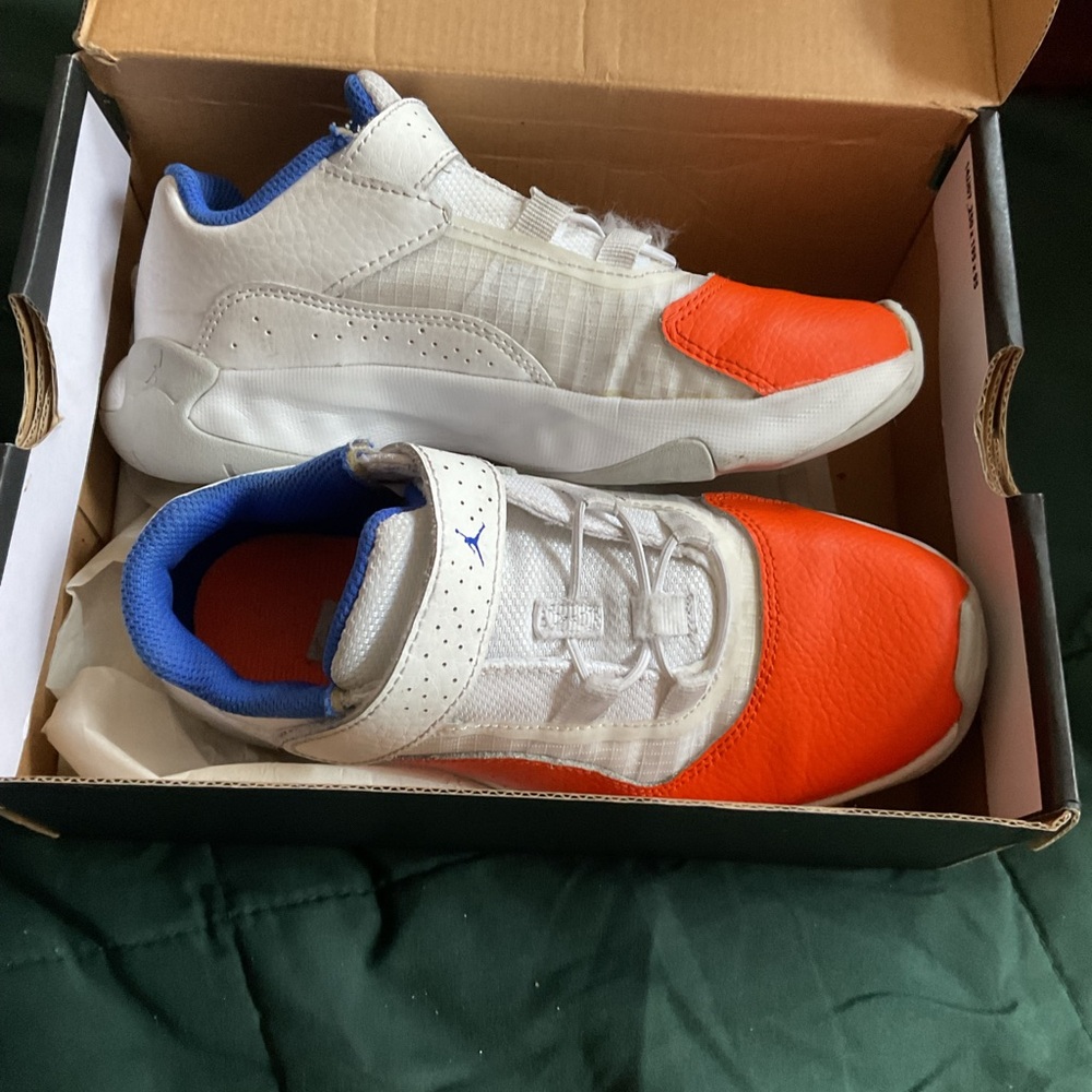 Kids White and Orange Jordan Sneakers